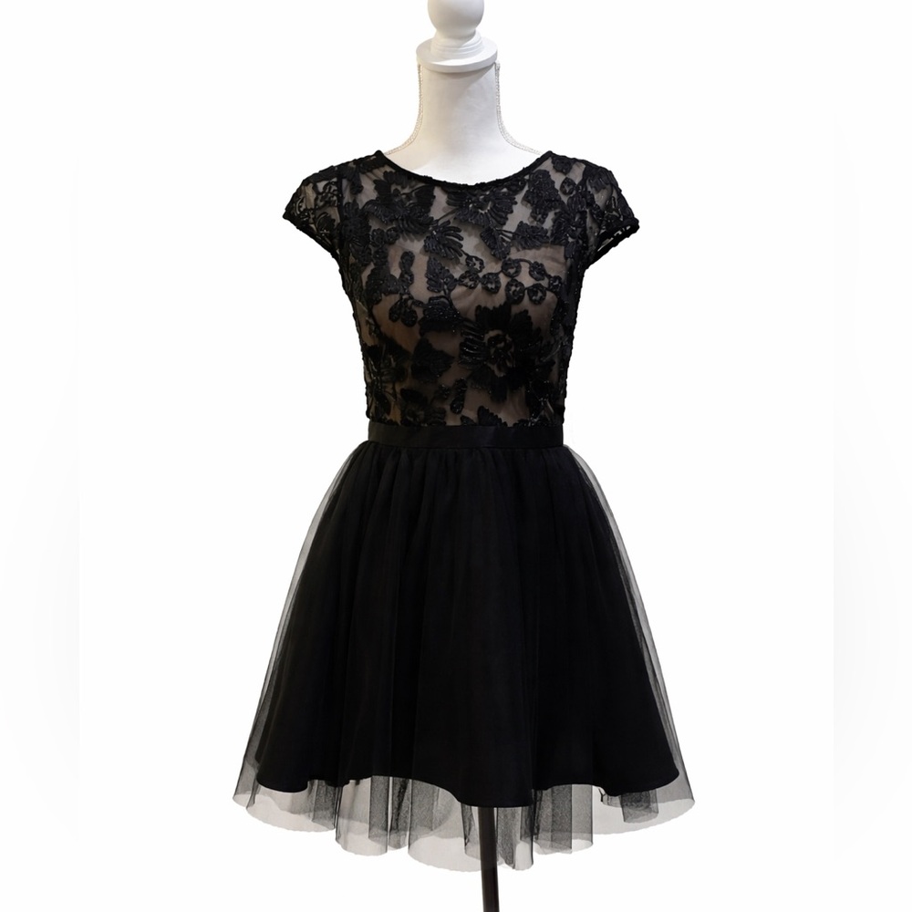 PromGirl Black Lace Cocktail Dress L Large NEW NWT Tulle Skirt Party